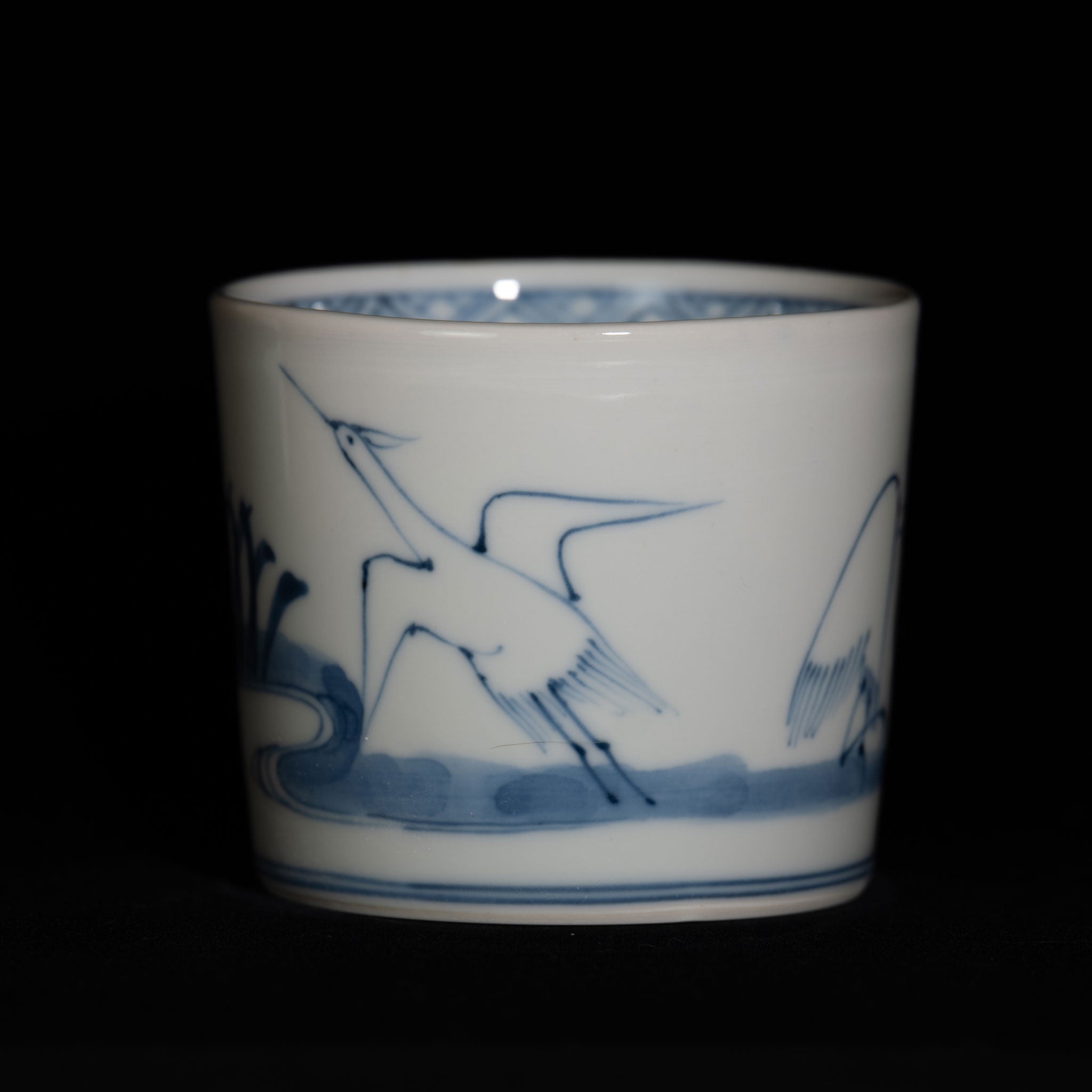 染付（そめつけ）蕎麦猪口（そばちょこ）－鷺（さぎ） – 花祭窯